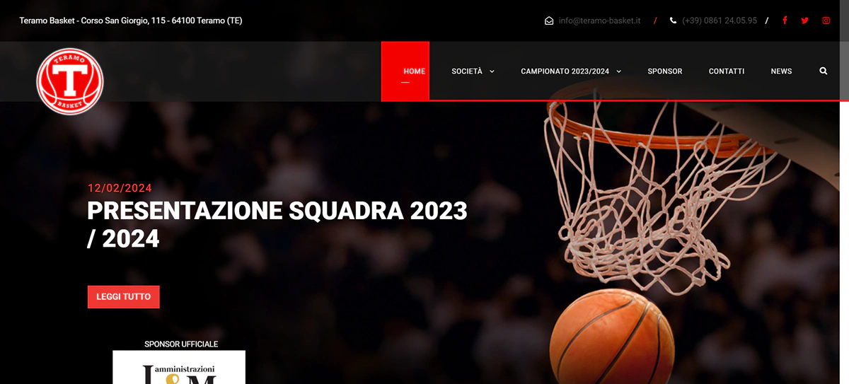 Sito web realizzato per Teramo Basket